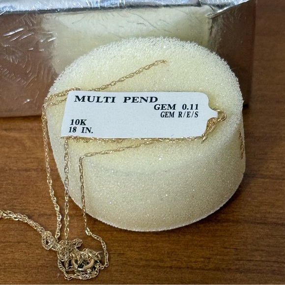 NWT Vintage 10K Gold 3-Stone Pendant Necklace 18” Ruby Emerald Sapphire GIFT - Picture 10 of 10